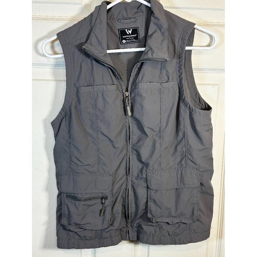 White Sierra Gray Utility Travel Vest Sz S Full Zip Mesh Lined Pockets Gorpcore